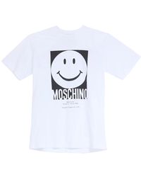 Moschino - Tops ,Wit ,Katoen Smiley Graphic Print Wit Katoenen T-Shirt - Lyst