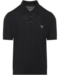 Prada - Zwarte Wollen Gebreide Poloshirt - Lyst