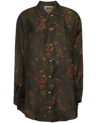 Uma Wang - Overhemden ,Veelkleurig ,Bloemenprint Shirt Met Afgeronde Zoom - Lyst