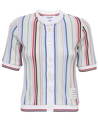 Thom Browne - Truien & Vesten ,Veelkleurig ,Gestreept Cardigan Met Korte Mouwen - Lyst