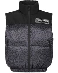 Philipp Plein - Fitness ,Veelkleurig ,Polyester Padded Vest Leopard - Lyst