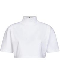 Alaïa - Tops ,Wit ,Katoen Cropped Katoenen Jersey T-Shirt - Lyst