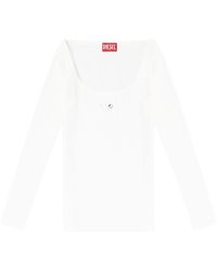 DIESEL - Tops ,Wit ,Katoen Slim T-Shirt Met Ribbels En Metallic Oval D - Lyst