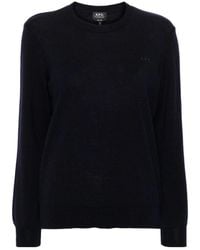 A.P.C. - Truien & Vesten ,Blauw ,Wol Blauwe Wollen Trui Met Geborduurd Logo - Lyst
