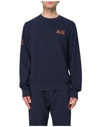Sun 68 - Hoodies & Sweatvesten ,Blauw ,Sweatshirt Met Ronde Hals En Lange Mouwen - Lyst