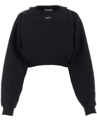 Off-White c/o Virgil Abloh - Hoodies & Sweatvesten ,Zwart ,Katoen Logo-Print Cropped Katoenen Sweatshirt - Lyst