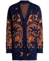 Etro - Truien & Vesten ,Blauw ,Wol Wool Jacquard Cardigan - Lyst