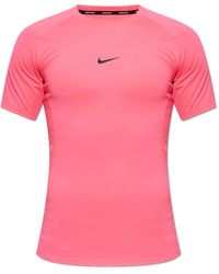 Nike - Fitness ,Roze ,Polyester Pro Dri-Fit Strak T-Shirt Met Korte Mouwen Voor Fitness - Lyst