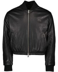 Ami Paris - Jassen ,Zwart ,Leer Zwarte Leren Bomberjack - Lyst