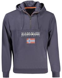 Napapijri - Hoodies & Sweatvesten ,Blauw ,Katoen Blauwe Hoodie Met Halve Rits - Lyst