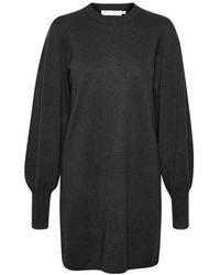 Inwear - Kleedjes ,Zwart ,Polyester Elegante Zwarte Jurk Met Mooie Mouwen - Lyst
