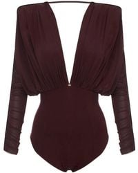 Elisabetta Franchi - Stretch Jersey Bodysuit Mit Drapierung - Lyst