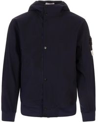 Stone Island - Jassen ,Blauw ,Polyester Light Soft Shell-R Hooded Jacket - Lyst