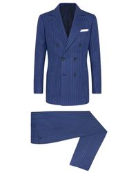 Kiton - Kostuums ,Blauw ,Linnen Nadelstreep Double-Breasted Kasjmier Linnen Pak - Lyst