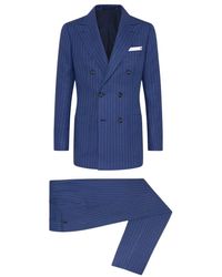 Kiton - Kostuums ,Blauw ,Linnen Nadelstreep Double-Breasted Kasjmier Linnen Pak - Lyst