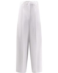 Alysi - Broeken ,Wit ,Katoen Cropped Wijde Pijpen Broek - Lyst