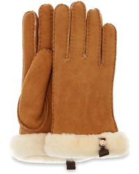 UGG - Accessoires ,Bruin ,Suède Suède Handschoen Met Bontmanchet - Lyst