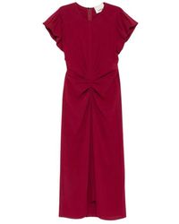 Isabel Marant - Kleedjes ,Rood ,Midi Jurk Met Draping - Lyst