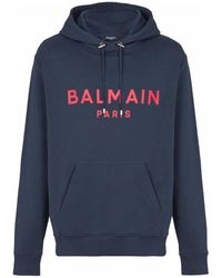 Balmain - Hoodies & Sweatvesten ,Blauw ,Katoen Gedrukte Paris Hoodie - Lyst