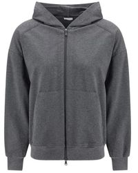 Brunello Cucinelli - Hoodies & Sweatvesten ,Grijs ,Katoen Katoenen Sweatshirt Met Geribbelde Boorden En Zoom - Lyst