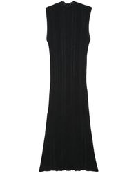 Alysi - Vestido negro de canalé con cuello alto - Lyst