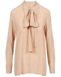 Sportmax - Overhemden ,Roze ,Zijden Lange Mouw V-Hals Shirt - Lyst