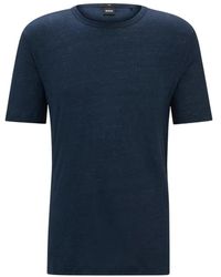 BOSS - Leinen regular-fit crew-neck t-shirt navy - Lyst