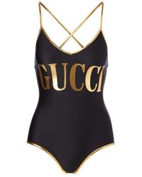 Gucci Fabric One-piece Swimsuit With Logo - Zwart