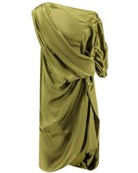 Dries Van Noten - Kleedjes ,Groen ,Groene Gedrapeerde Zijden Jurk - Lyst