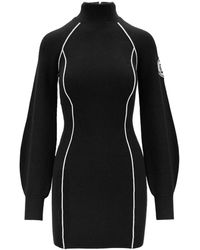 Elisabetta Franchi - Kleedjes ,Zwart ,Wol Korte Gebreide Jurk Met Hoge Kraag - Lyst