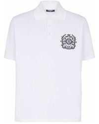 Balmain - Tops ,Wit ,Katoen Katoenen Poloshirt Met Écusson-Print - Lyst