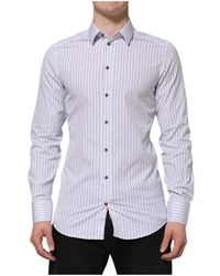 Dolce & Gabbana - Overhemden ,Wit ,Katoen Wit Blauw Gestreept Katoenen Formeel Overhemd - Lyst