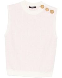 Balmain - Tops ,Roze ,Tweed Tweed Crop Top Met Knopen - Lyst