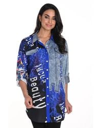 FRANK LYMAN - Blauwe Shirt Met ¾ Mouwen En Slimme Print - Lyst