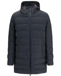 Herno - Jassen ,Blauw ,Polyester Lange Gewatteerde Jas Met Capuchon - Lyst