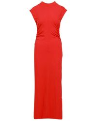 MSGM - Rode Katoenen Jurk Met Ronde Hals - Lyst