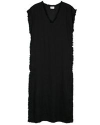 P.A.R.O.S.H. - Vestido negro de lino con escote en v - Lyst