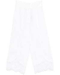 Twinset - Cropped Linnen Broek Met Kanten Rand - Lyst