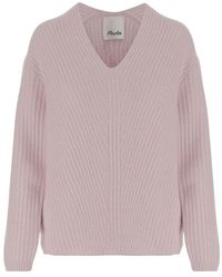 Allude - Gerippter cashmere v-ausschnitt pullover rosa - Lyst