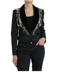 Dolce & Gabbana - Jassen ,Zwart ,Katoen Zwarte Versierde Overjas Jas - Lyst