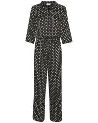 Kaffe - Jumpsuits & Playsuits ,Zwart ,Zwart Stropdas/Punt Jumpsuit Met ¾ Mouwen - Lyst