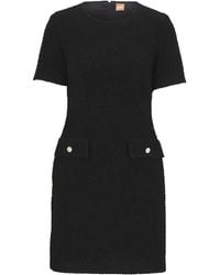 HUGO - Kurzarm Tweed Kleid Mit Knopftaschen - Lyst