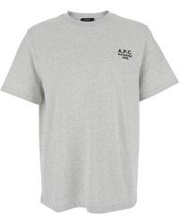 A.P.C. - Tops ,Grijs ,Katoen Logo Geborduurd T-Shirt Met Ronde Hals - Lyst