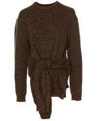 JW Anderson - Truien & Vesten ,Bruin ,Katoen Trui Met Gedrapeerde Strik Aan De Voorkant - Lyst