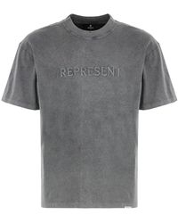 Represent - Tops ,Grijs ,Katoen T-Shirt Met Geborduurd Serif-Logo - Lyst
