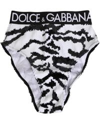 Dolce & Gabbana - Ondergoed ,Wit ,Pailletten Zwart Wit Paillet Hoge Taille Slipje - Lyst