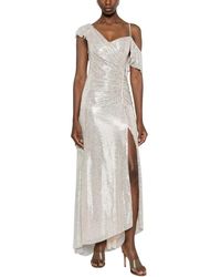 Self-Portrait - Kleedjes ,Grijs ,Polyester Rhinestone Ruffle Draped Maxi Jurk - Lyst