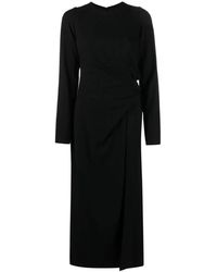 Dries Van Noten - Kleedjes ,Zwart ,Wol Jurk Met Gedrapeerde Lange Mouwen En Rits Aan De Achterkant - Lyst