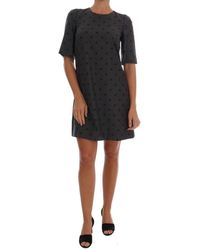 Dolce & Gabbana Polka Gestippelde Schede Wollen Jurk - Grijs