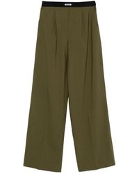 MSGM - Groene Elastische Taille Geplooide Broek - Lyst